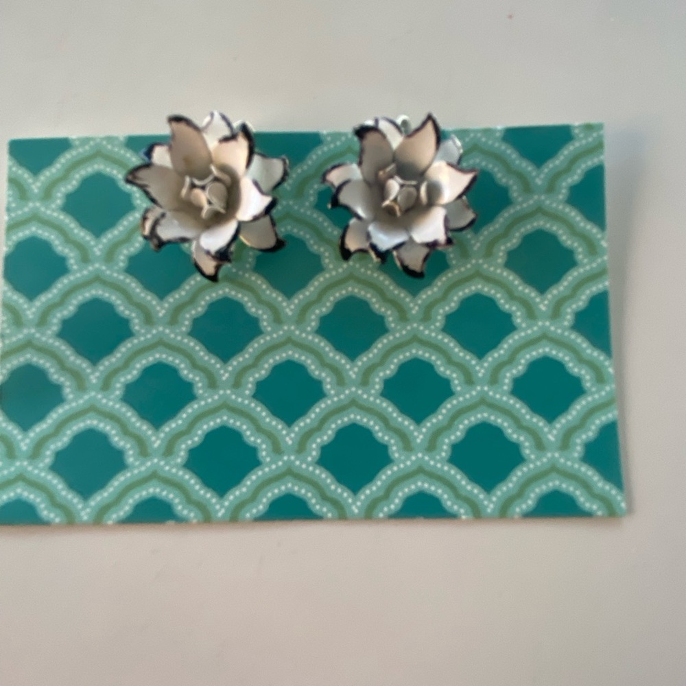 Vintage Signed Coro Metal Rose Clip On Earrings - Picture 2 of 7
